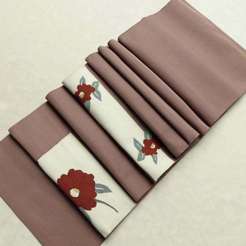 名古屋帯 太鼓柄 良品 正絹 花柄 通し仕立て なごや帯 リサイクル帯 帯 小豆・エンジ_画像19