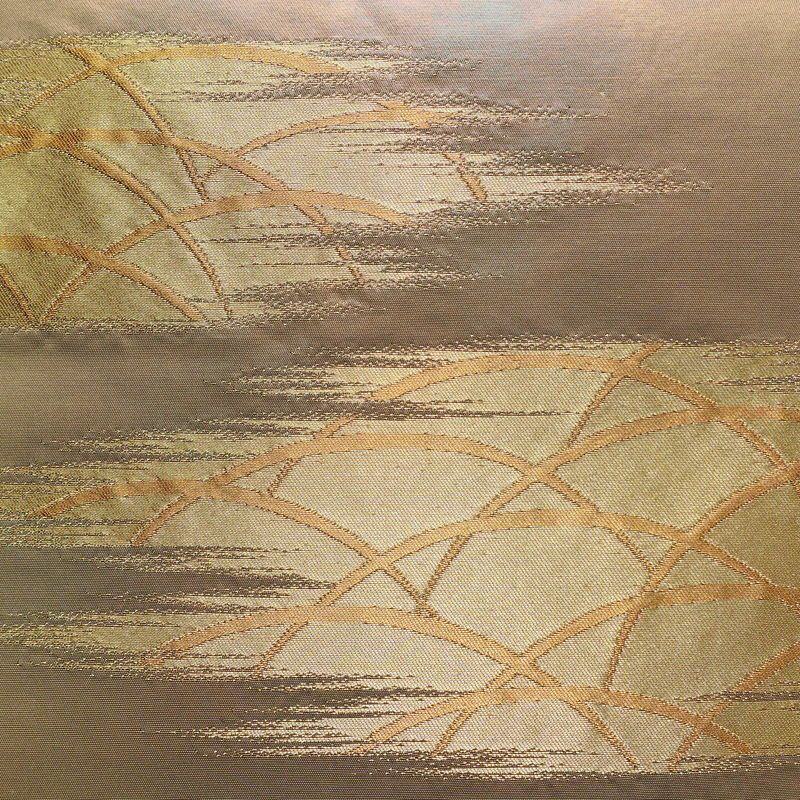 名古屋帯 太鼓柄 正絹 木の葉・植物柄 名古屋仕立て なごや帯 リサイクル帯 帯 芝 ベージュ_画像2