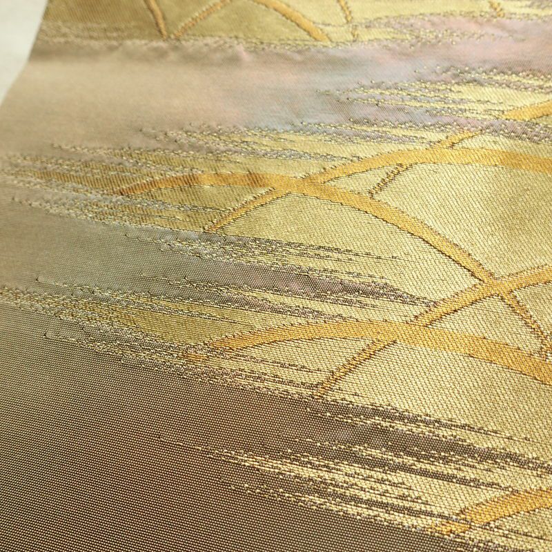 名古屋帯 太鼓柄 正絹 木の葉・植物柄 名古屋仕立て なごや帯 リサイクル帯 帯 芝 ベージュ_画像3