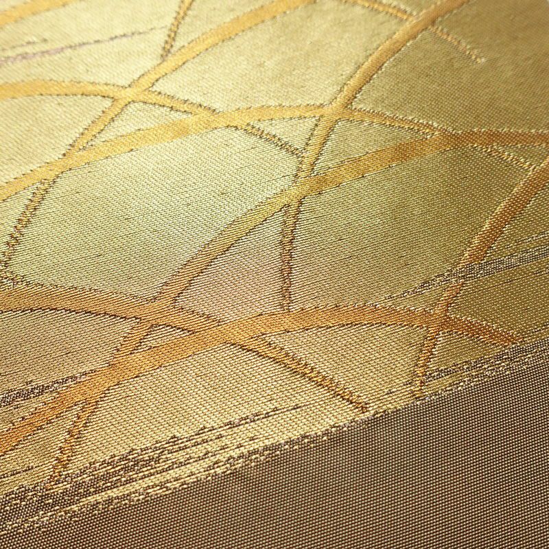 名古屋帯 太鼓柄 正絹 木の葉・植物柄 名古屋仕立て なごや帯 リサイクル帯 帯 芝 ベージュ_画像4