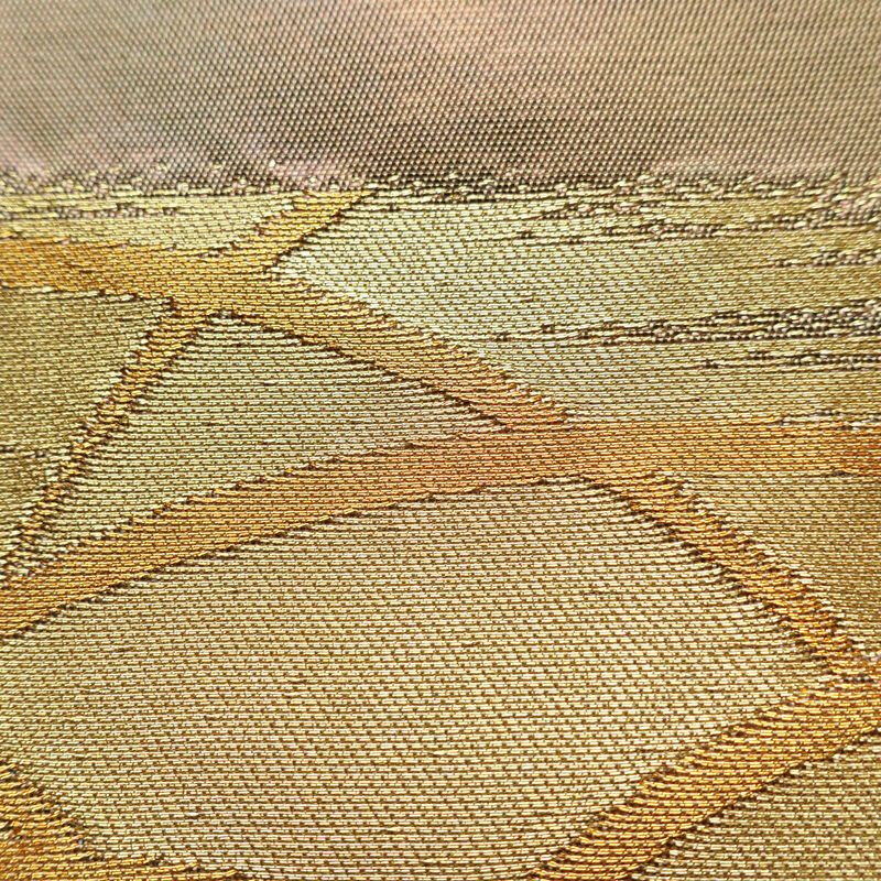 名古屋帯 太鼓柄 正絹 木の葉・植物柄 名古屋仕立て なごや帯 リサイクル帯 帯 芝 ベージュ_画像5