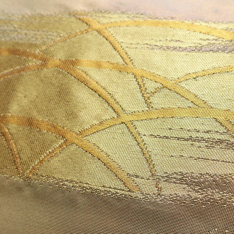 名古屋帯 太鼓柄 正絹 木の葉・植物柄 名古屋仕立て なごや帯 リサイクル帯 帯 芝 ベージュ_画像8