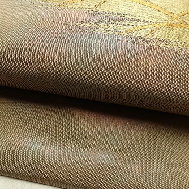 名古屋帯 太鼓柄 正絹 木の葉・植物柄 名古屋仕立て なごや帯 リサイクル帯 帯 芝 ベージュ_画像9