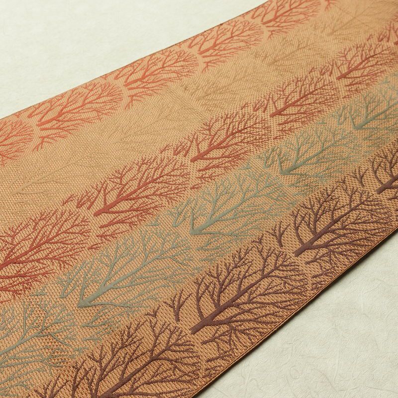 名古屋帯 六通柄 良品 正絹 木の葉・植物柄 松葉仕立て なごや帯 リサイクル帯 帯 橙_画像11