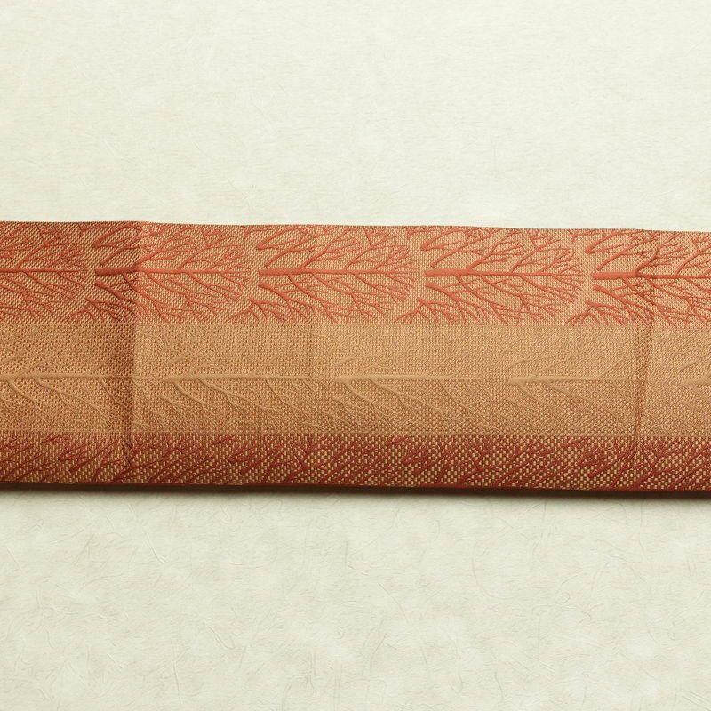 名古屋帯 六通柄 良品 正絹 木の葉・植物柄 松葉仕立て なごや帯 リサイクル帯 帯 橙_画像13