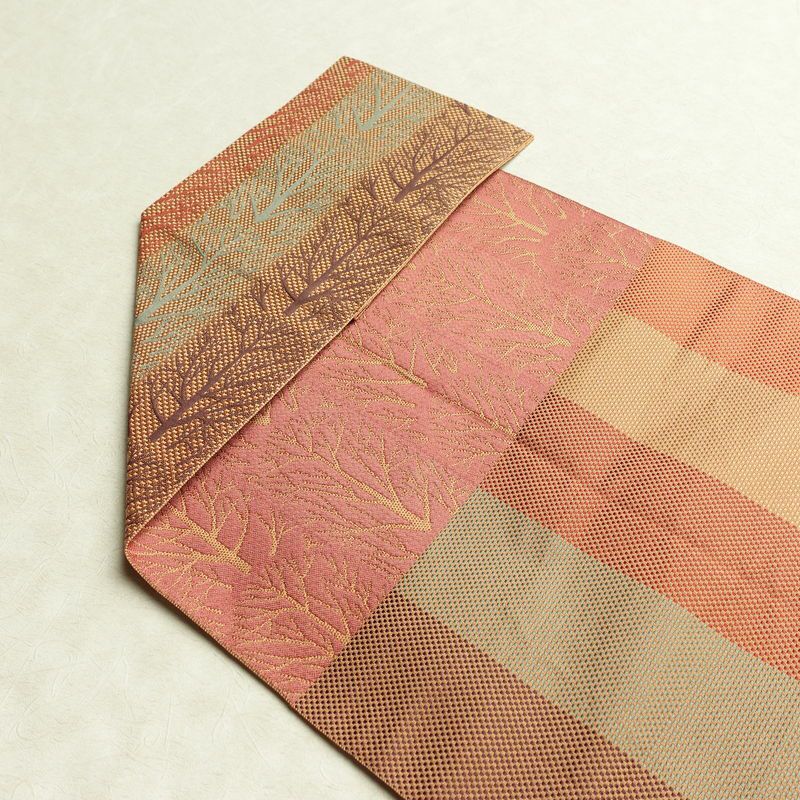 名古屋帯 六通柄 良品 正絹 木の葉・植物柄 松葉仕立て なごや帯 リサイクル帯 帯 橙_画像16