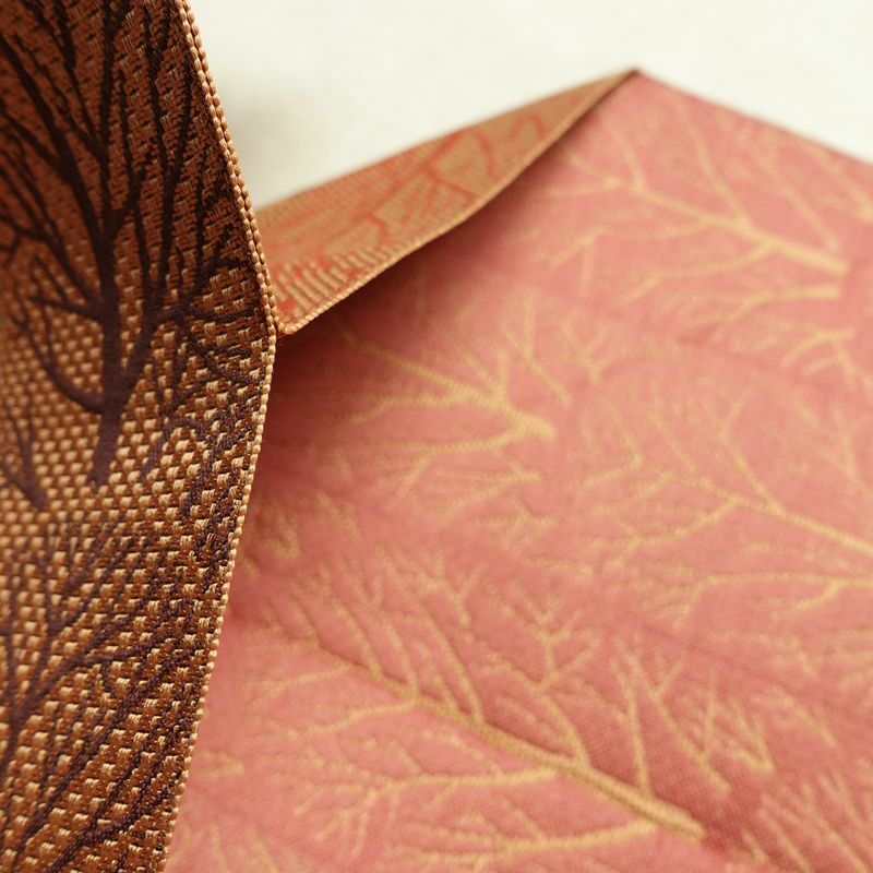 名古屋帯 六通柄 良品 正絹 木の葉・植物柄 松葉仕立て なごや帯 リサイクル帯 帯 橙_画像17