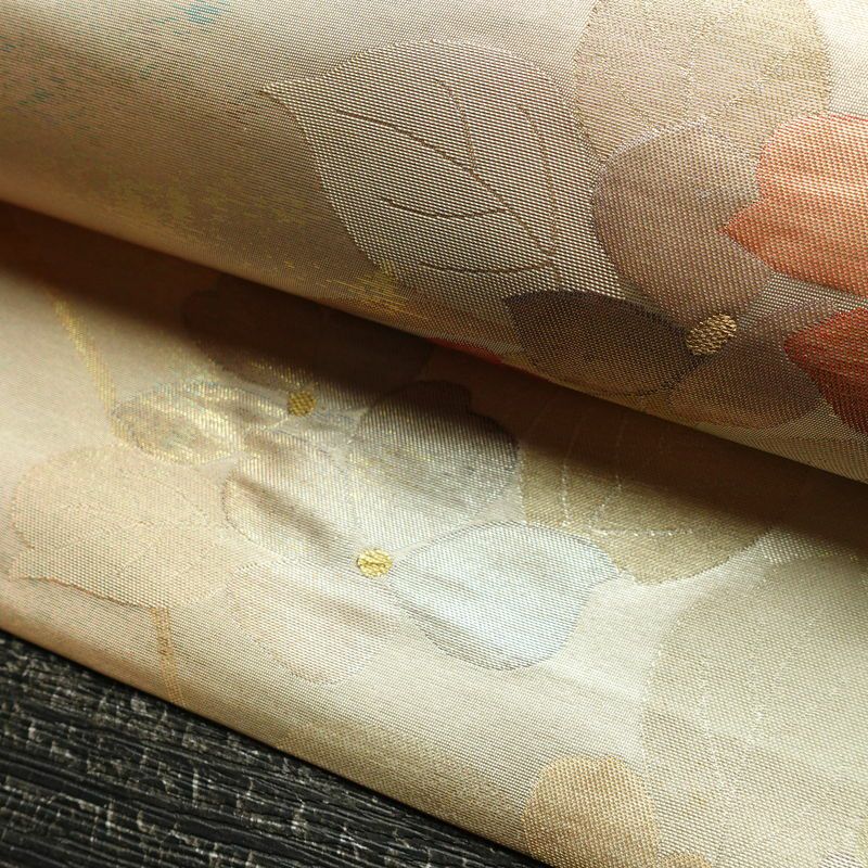 名古屋帯 六通柄 正絹 花柄 名古屋仕立て なごや帯 リサイクル帯 帯 箔 金糸 多色使い_画像7