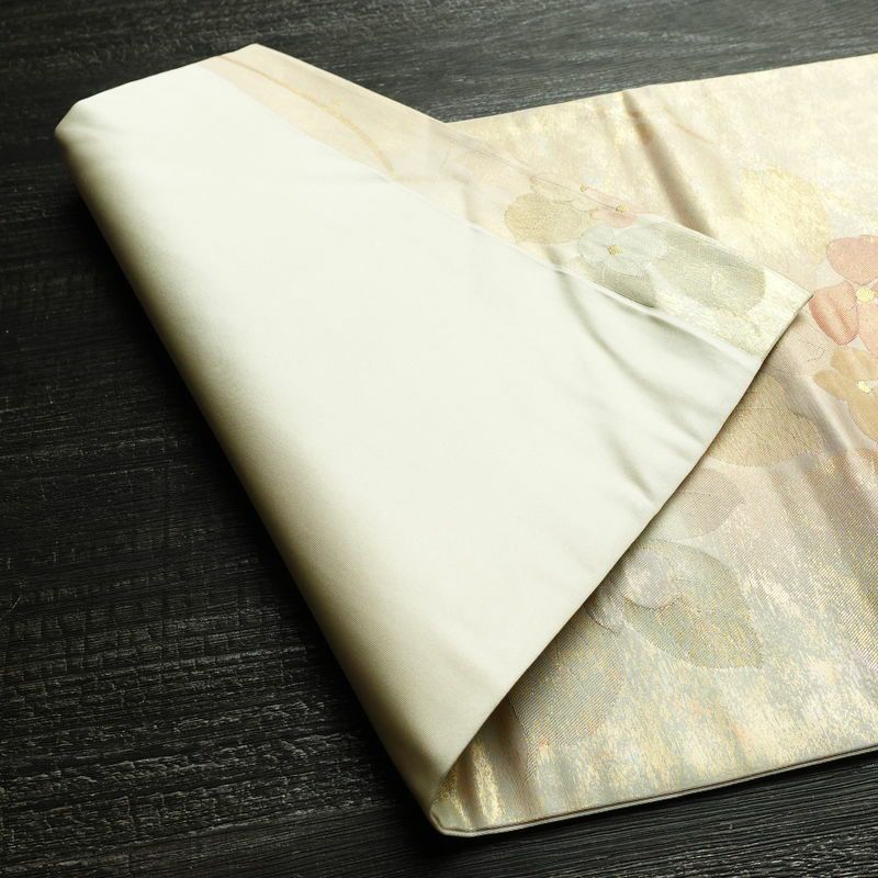 名古屋帯 六通柄 正絹 花柄 名古屋仕立て なごや帯 リサイクル帯 帯 箔 金糸 多色使い_画像9