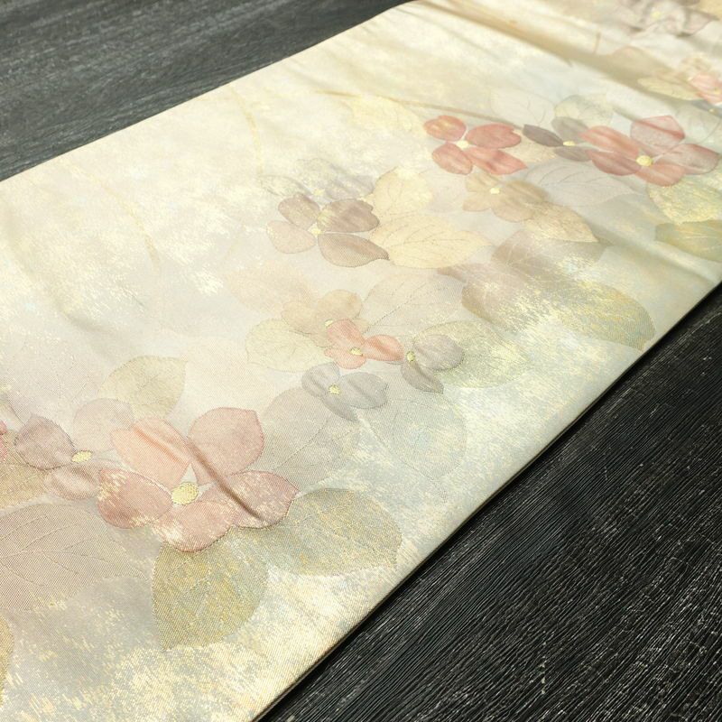 名古屋帯 六通柄 正絹 花柄 名古屋仕立て なごや帯 リサイクル帯 帯 箔 金糸 多色使い_画像10