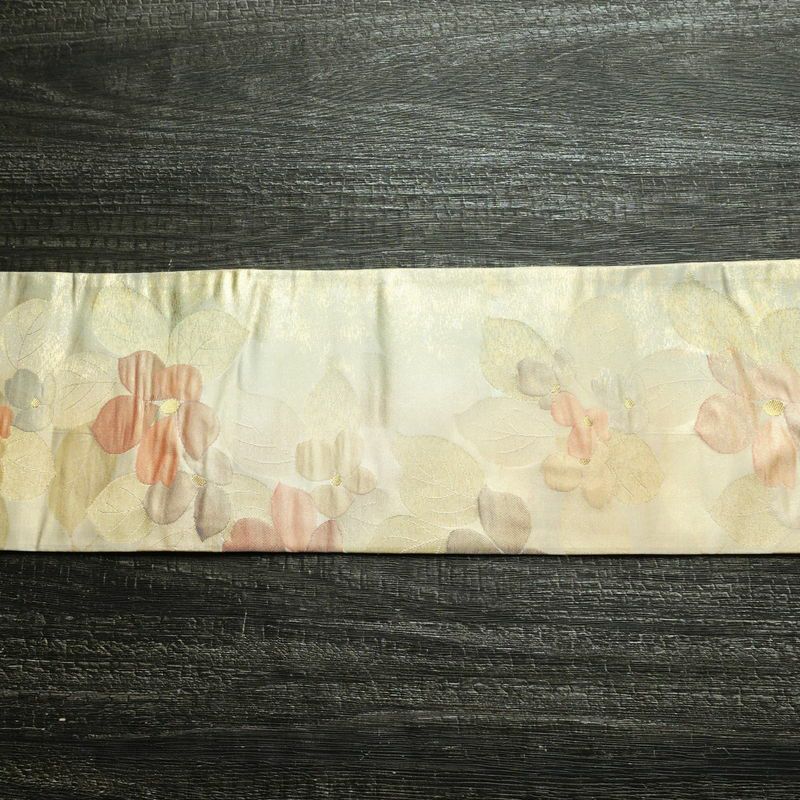 名古屋帯 六通柄 正絹 花柄 名古屋仕立て なごや帯 リサイクル帯 帯 箔 金糸 多色使い_画像12