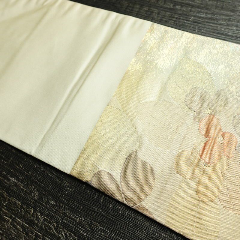 名古屋帯 六通柄 正絹 花柄 名古屋仕立て なごや帯 リサイクル帯 帯 箔 金糸 多色使い_画像13
