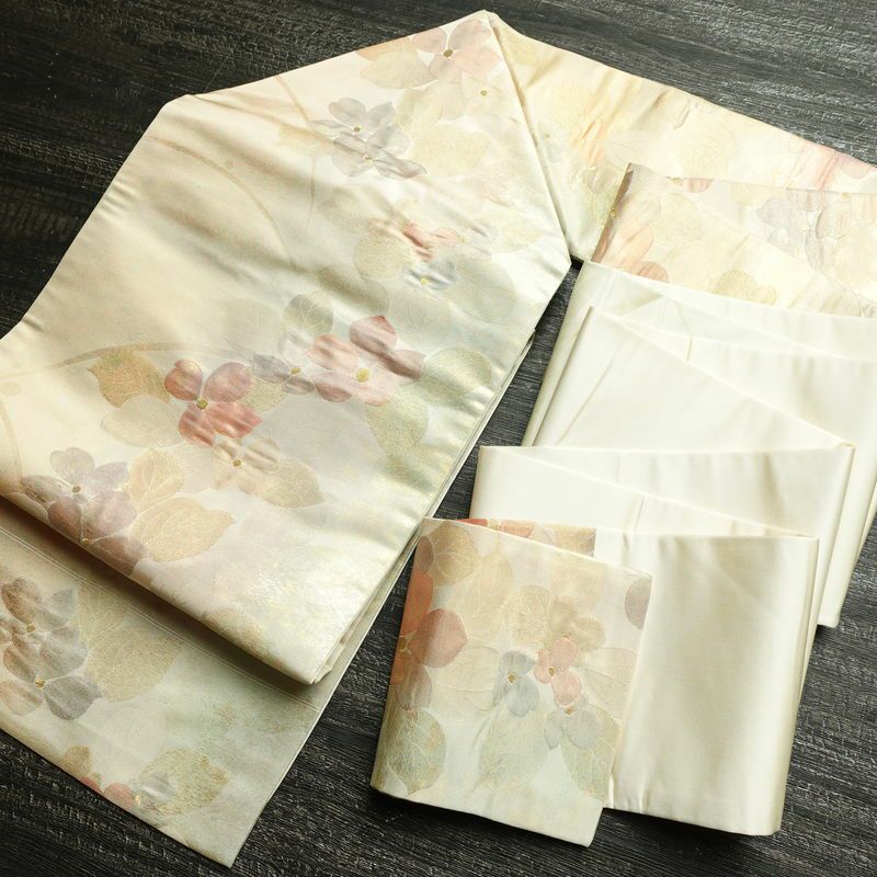 名古屋帯 六通柄 正絹 花柄 名古屋仕立て なごや帯 リサイクル帯 帯 箔 金糸 多色使い_画像18