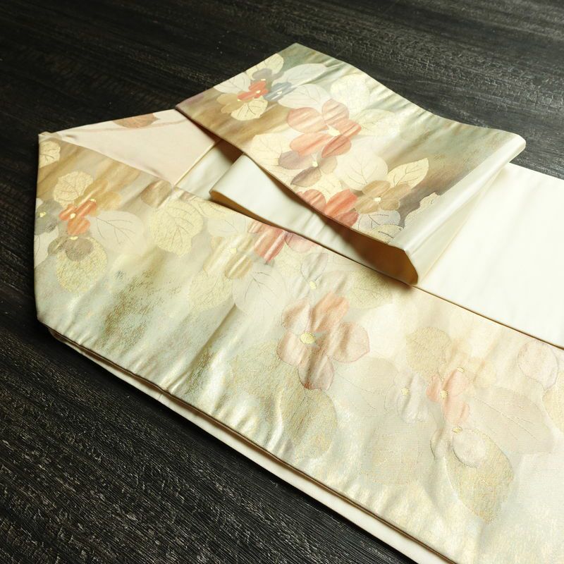 名古屋帯 六通柄 正絹 花柄 名古屋仕立て なごや帯 リサイクル帯 帯 箔 金糸 多色使い_画像21