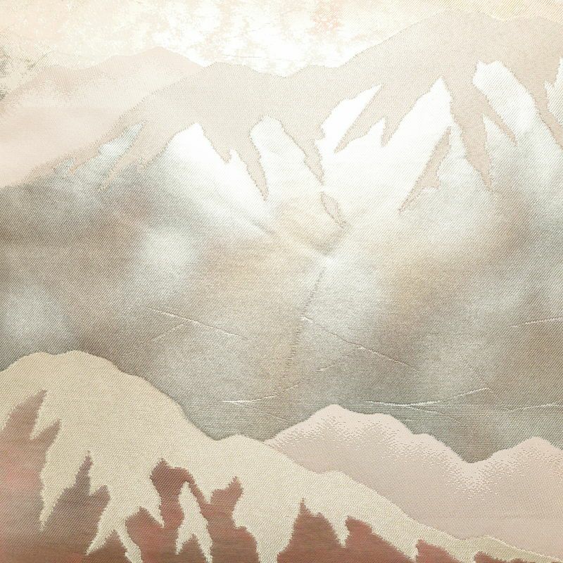 名古屋帯 六通柄 正絹 幾何学柄・抽象柄 名古屋仕立て なごや帯 リサイクル帯 帯 引箔 ピンク_画像2