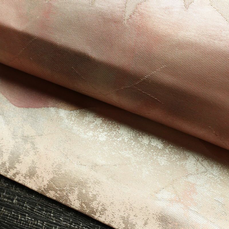 名古屋帯 六通柄 正絹 幾何学柄・抽象柄 名古屋仕立て なごや帯 リサイクル帯 帯 引箔 ピンク_画像7