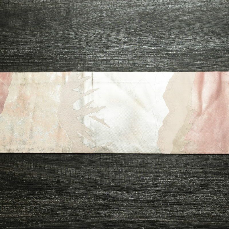 名古屋帯 六通柄 正絹 幾何学柄・抽象柄 名古屋仕立て なごや帯 リサイクル帯 帯 引箔 ピンク_画像14