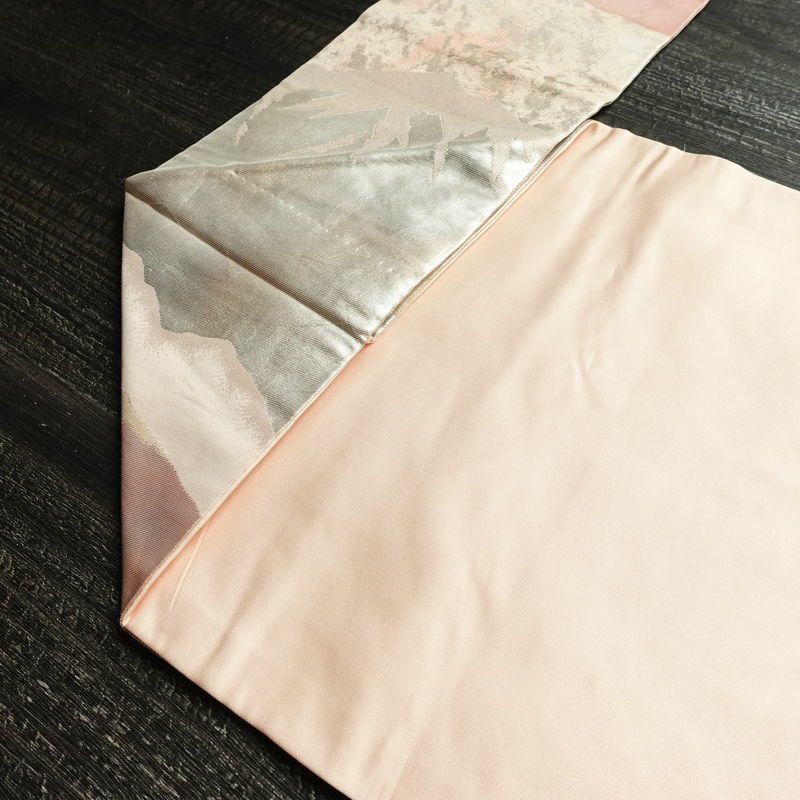 名古屋帯 六通柄 正絹 幾何学柄・抽象柄 名古屋仕立て なごや帯 リサイクル帯 帯 引箔 ピンク_画像19