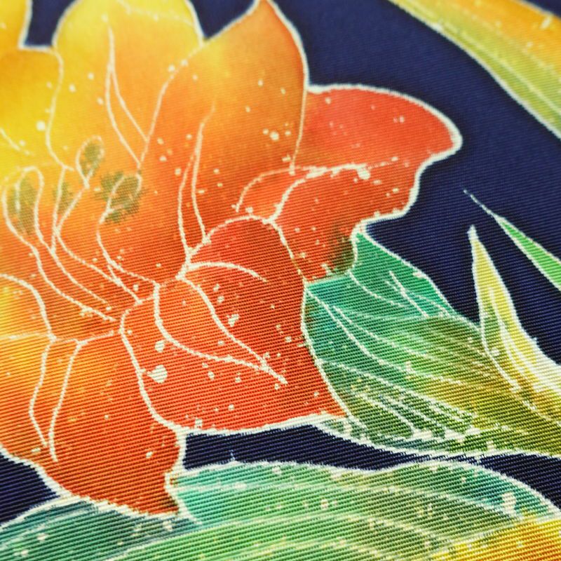 名古屋帯 太鼓柄 良品 正絹 花柄 名古屋仕立て なごや帯 リサイクル帯 一部しつけ糸付き 帯 シンプル 青・紺_画像3