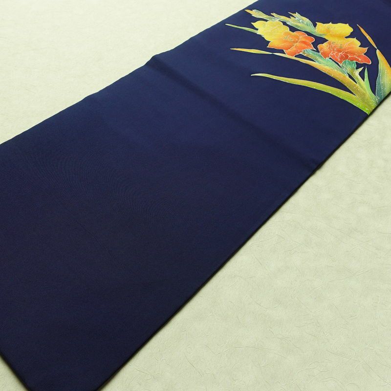 名古屋帯 太鼓柄 良品 正絹 花柄 名古屋仕立て なごや帯 リサイクル帯 一部しつけ糸付き 帯 シンプル 青・紺_画像8