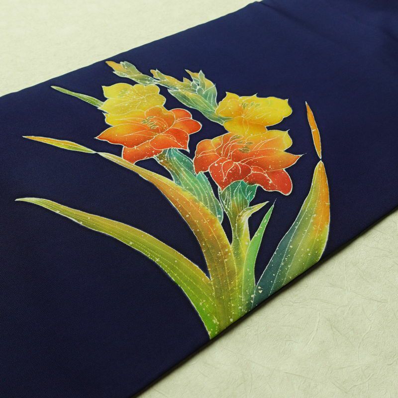名古屋帯 太鼓柄 良品 正絹 花柄 名古屋仕立て なごや帯 リサイクル帯 一部しつけ糸付き 帯 シンプル 青・紺_画像11