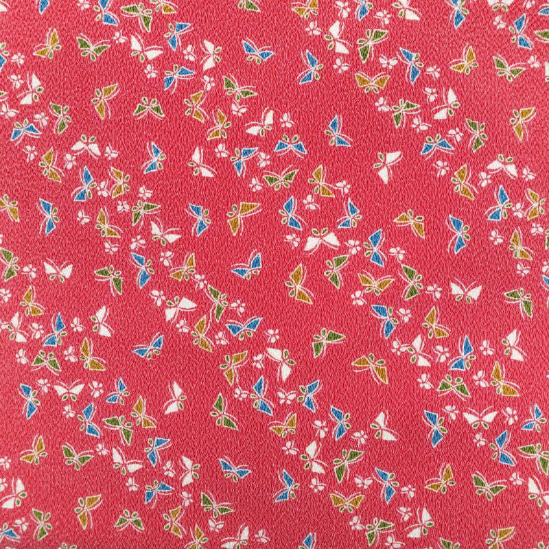 名古屋帯 全通柄 美品 縮緬 正絹 蝶・昆虫柄 名古屋仕立て なごや帯 リサイクル帯 帯 ピンク_画像2