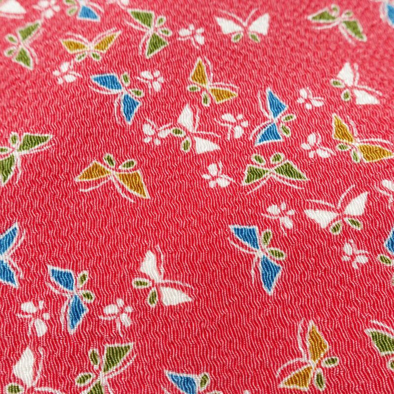 名古屋帯 全通柄 美品 縮緬 正絹 蝶・昆虫柄 名古屋仕立て なごや帯 リサイクル帯 帯 ピンク_画像3