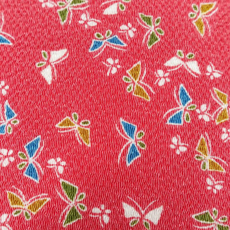 名古屋帯 全通柄 美品 縮緬 正絹 蝶・昆虫柄 名古屋仕立て なごや帯 リサイクル帯 帯 ピンク_画像4