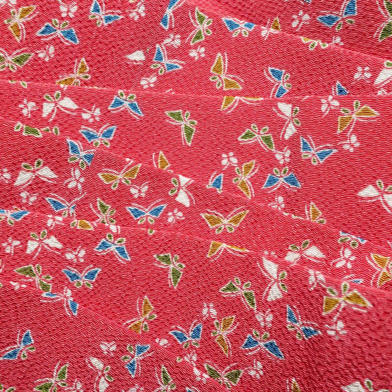 名古屋帯 全通柄 美品 縮緬 正絹 蝶・昆虫柄 名古屋仕立て なごや帯 リサイクル帯 帯 ピンク_画像18