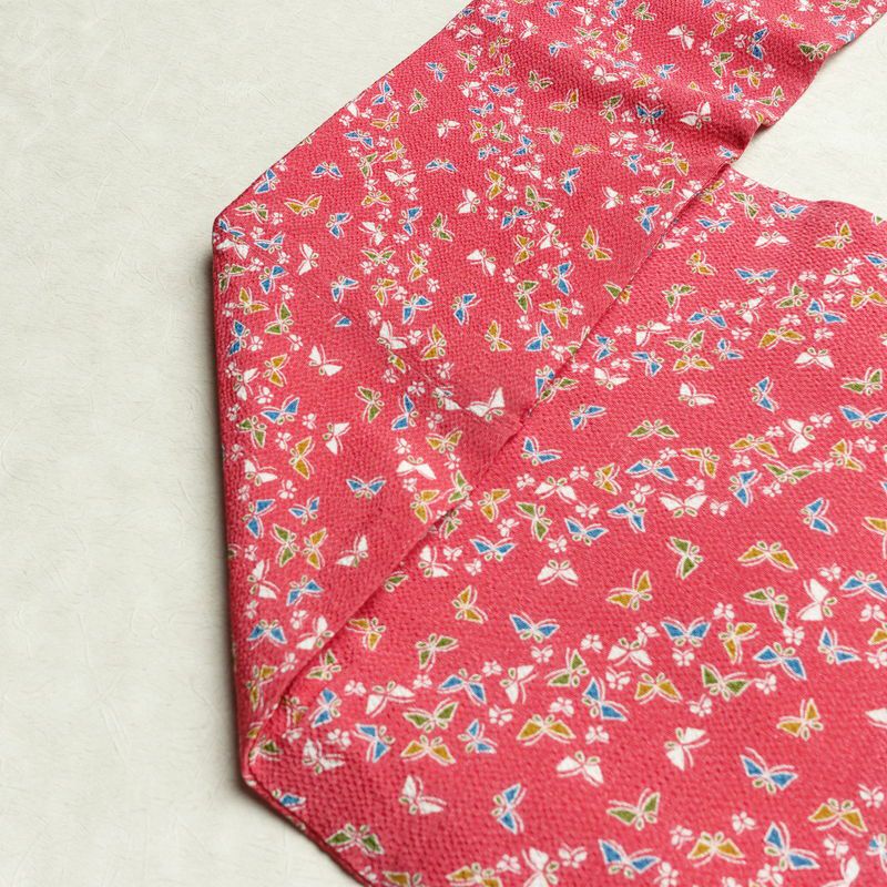 名古屋帯 全通柄 美品 縮緬 正絹 蝶・昆虫柄 名古屋仕立て なごや帯 リサイクル帯 帯 ピンク_画像19