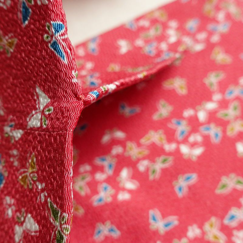 名古屋帯 全通柄 美品 縮緬 正絹 蝶・昆虫柄 名古屋仕立て なごや帯 リサイクル帯 帯 ピンク_画像20