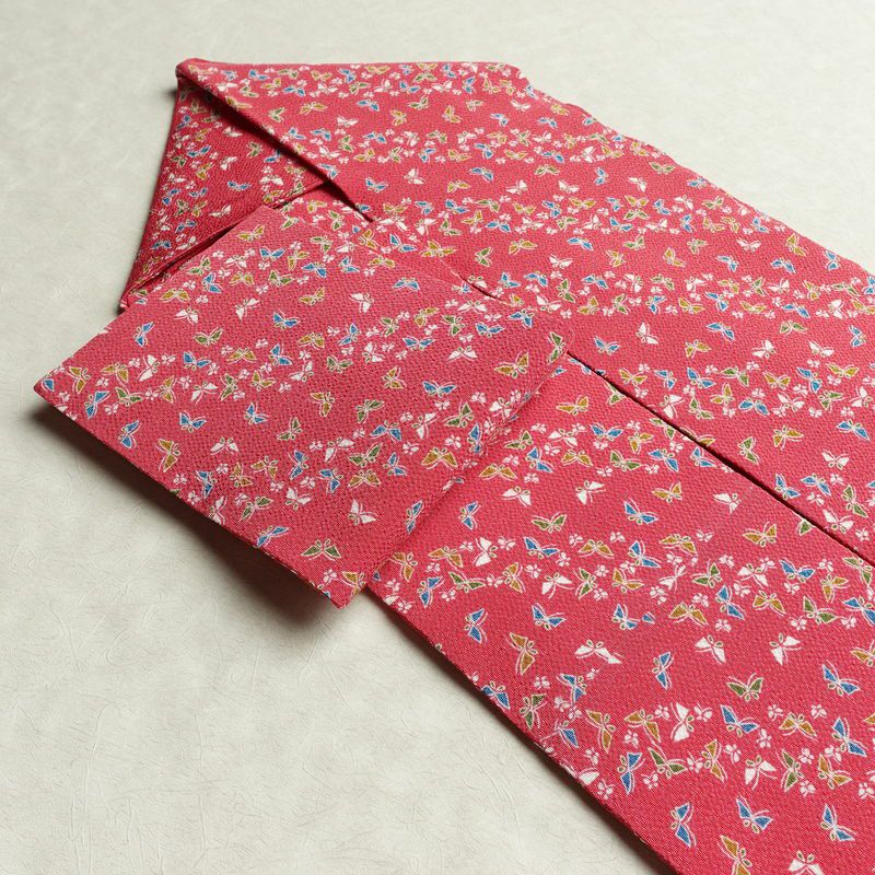 名古屋帯 全通柄 美品 縮緬 正絹 蝶・昆虫柄 名古屋仕立て なごや帯 リサイクル帯 帯 ピンク_画像21