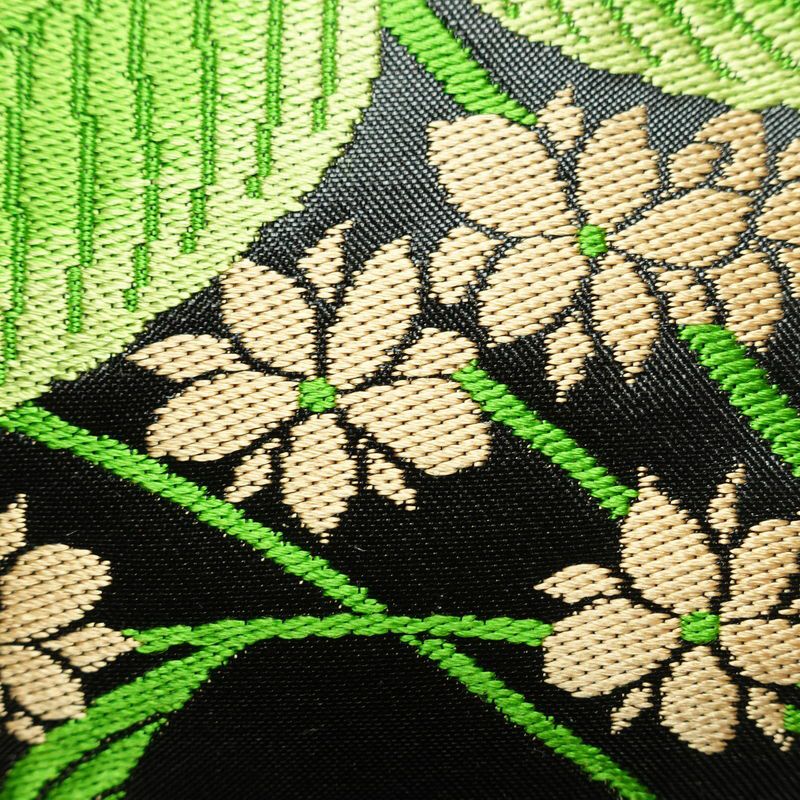 名古屋帯 太鼓柄 正絹 花柄 名古屋仕立て なごや帯 リサイクル帯 帯 黒_画像4