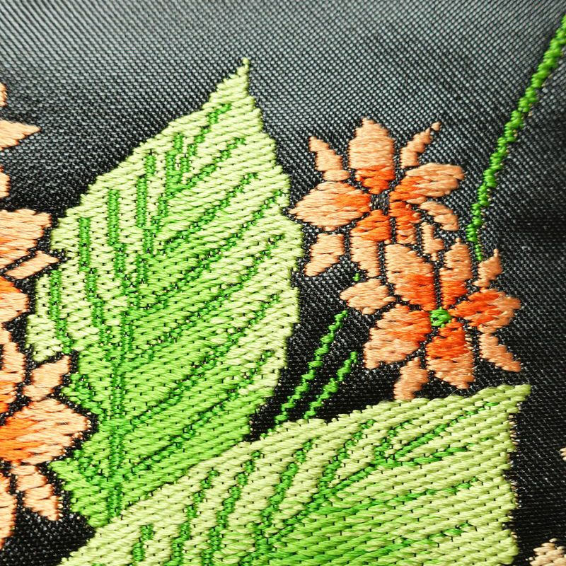 名古屋帯 太鼓柄 正絹 花柄 名古屋仕立て なごや帯 リサイクル帯 帯 黒_画像5