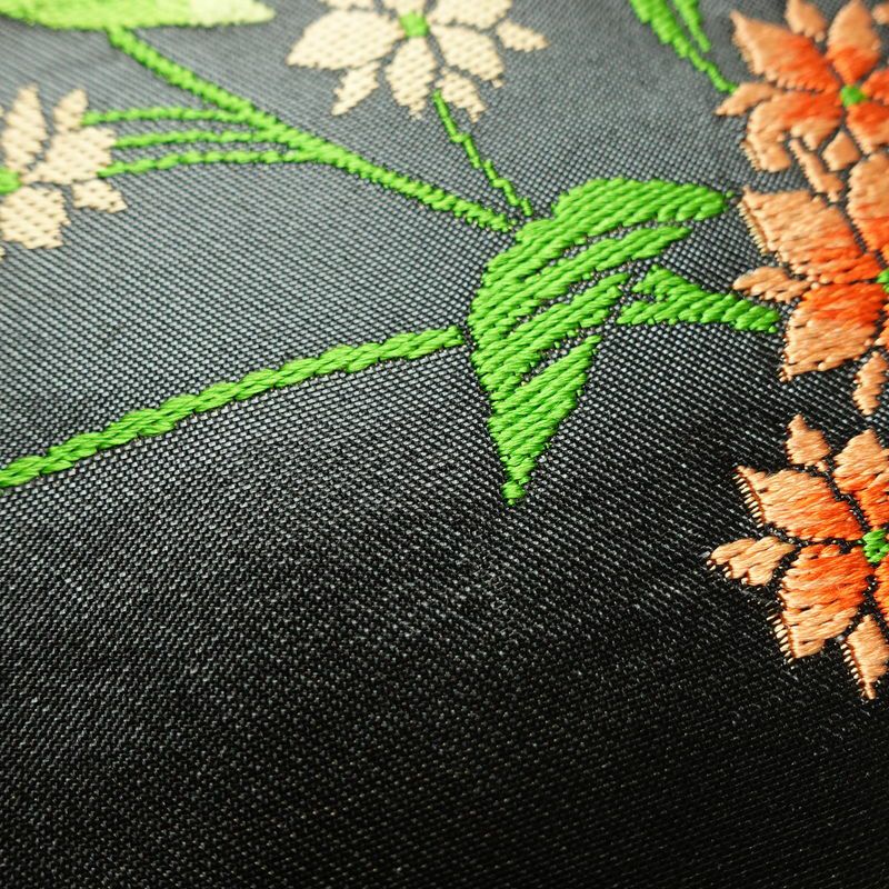 名古屋帯 太鼓柄 正絹 花柄 名古屋仕立て なごや帯 リサイクル帯 帯 黒_画像7