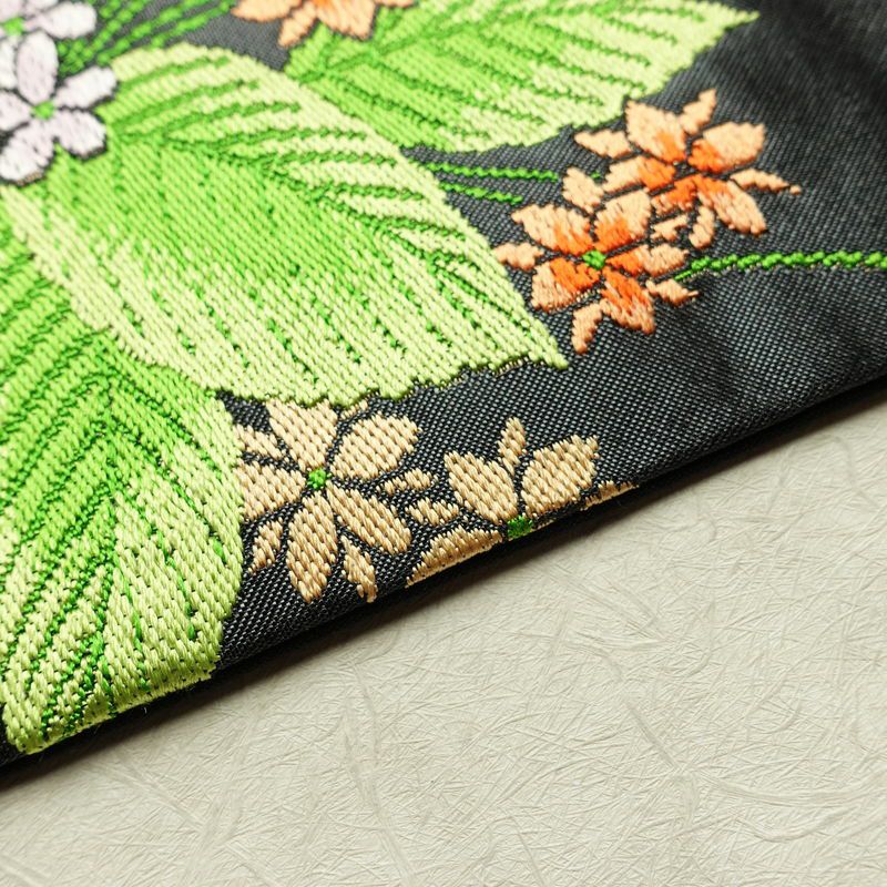 名古屋帯 太鼓柄 正絹 花柄 名古屋仕立て なごや帯 リサイクル帯 帯 黒_画像13