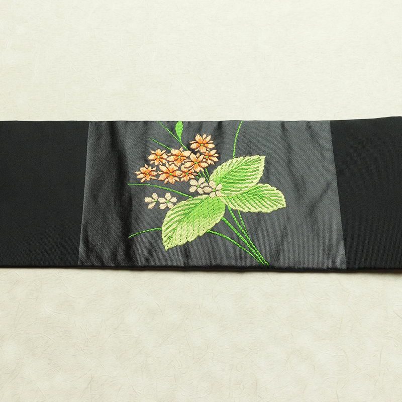 名古屋帯 太鼓柄 正絹 花柄 名古屋仕立て なごや帯 リサイクル帯 帯 黒_画像15