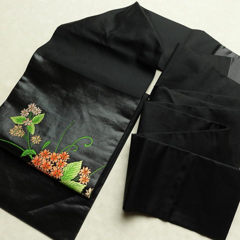 名古屋帯 太鼓柄 正絹 花柄 名古屋仕立て なごや帯 リサイクル帯 帯 黒_画像17