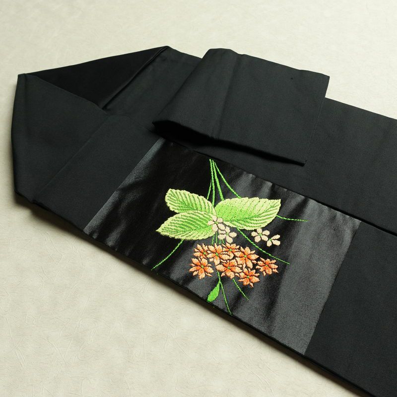 名古屋帯 太鼓柄 正絹 花柄 名古屋仕立て なごや帯 リサイクル帯 帯 黒_画像21