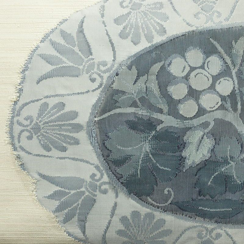 名古屋帯 太鼓柄 正絹 木の葉・植物柄 名古屋仕立て なごや帯 リサイクル帯 帯 モダン 白_画像2