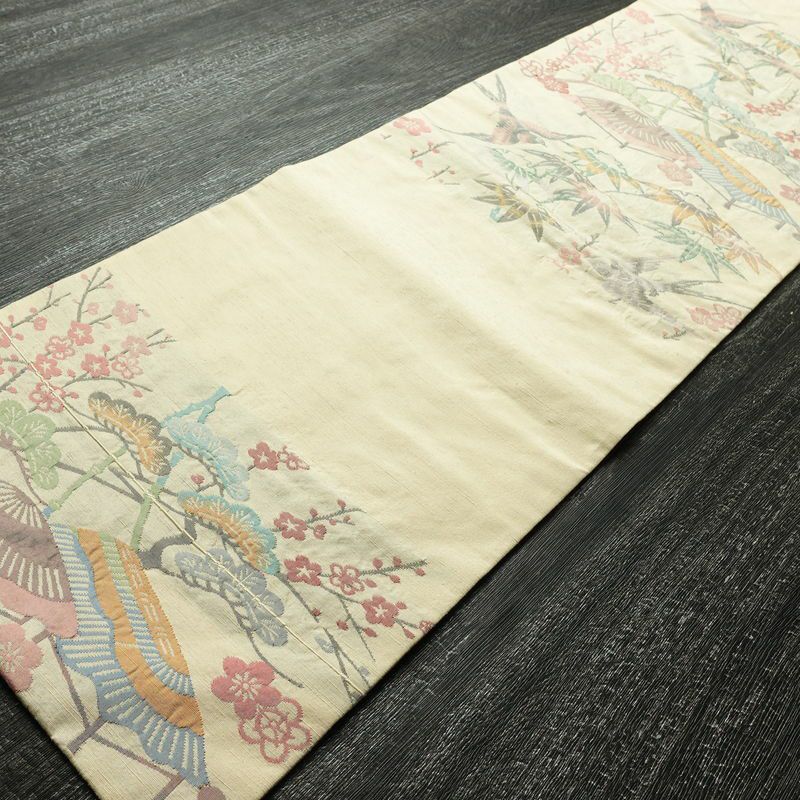 名古屋帯 太鼓柄 正絹 古典柄 名古屋仕立て なごや帯 リサイクル帯 帯 ベージュ_画像9