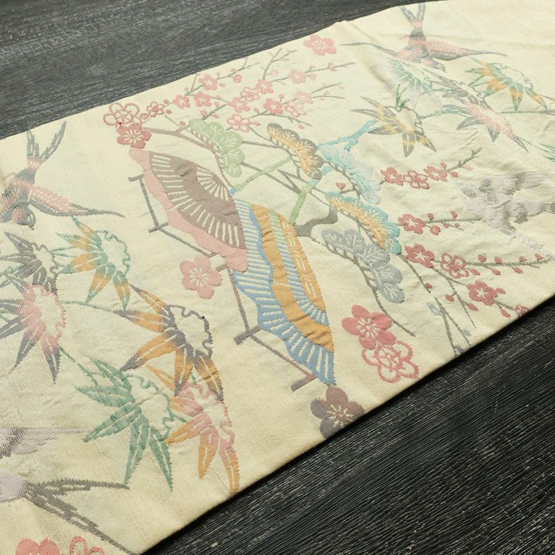 名古屋帯 太鼓柄 正絹 古典柄 名古屋仕立て なごや帯 リサイクル帯 帯 ベージュ_画像11