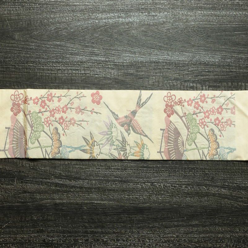 名古屋帯 太鼓柄 正絹 古典柄 名古屋仕立て なごや帯 リサイクル帯 帯 ベージュ_画像12