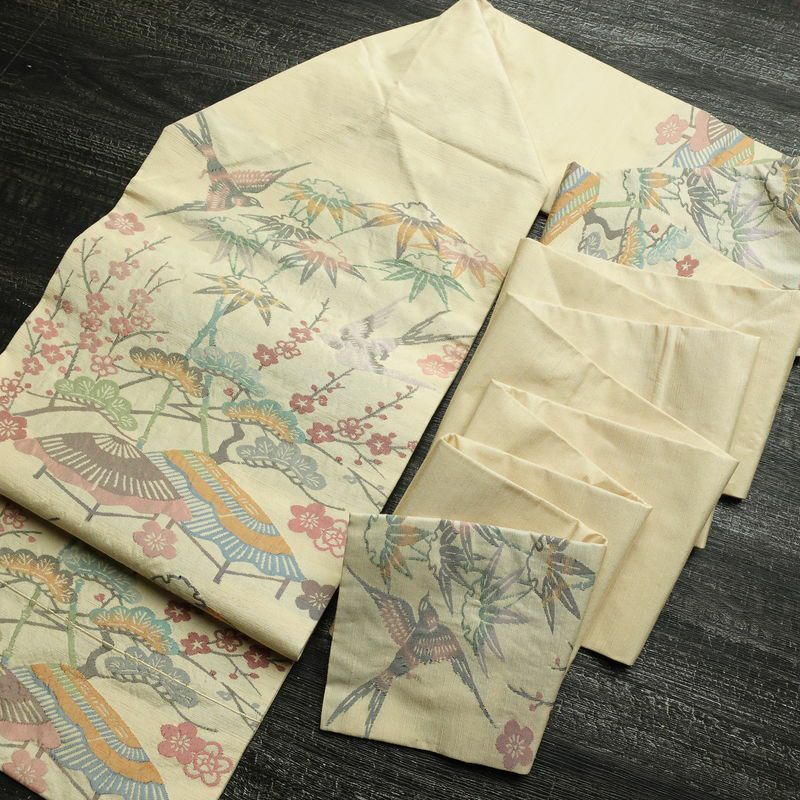 名古屋帯 太鼓柄 正絹 古典柄 名古屋仕立て なごや帯 リサイクル帯 帯 ベージュ_画像16