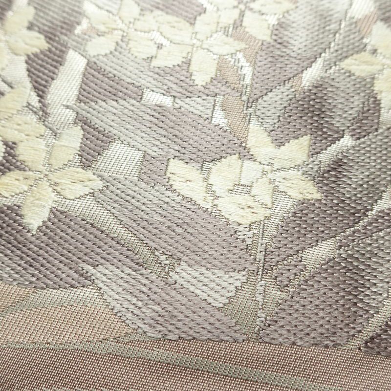 名古屋帯 太鼓柄 正絹 花柄 名古屋仕立て なごや帯 リサイクル帯 帯 引箔 紫・藤色_画像3