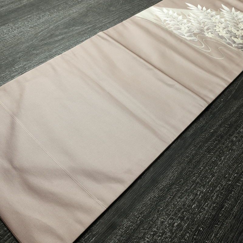 名古屋帯 太鼓柄 正絹 花柄 名古屋仕立て なごや帯 リサイクル帯 帯 引箔 紫・藤色_画像8