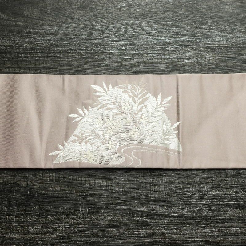 名古屋帯 太鼓柄 正絹 花柄 名古屋仕立て なごや帯 リサイクル帯 帯 引箔 紫・藤色_画像14