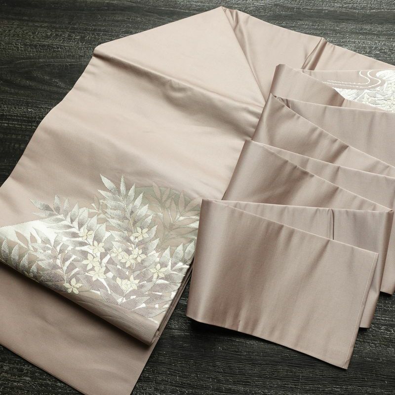 名古屋帯 太鼓柄 正絹 花柄 名古屋仕立て なごや帯 リサイクル帯 帯 引箔 紫・藤色_画像16