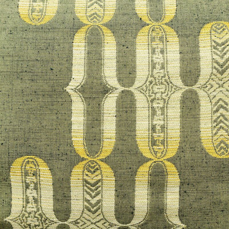 名古屋帯 六通柄 良品 正絹 古典柄 通し仕立て なごや帯 リサイクル帯 帯 緑・うぐいす色_画像2