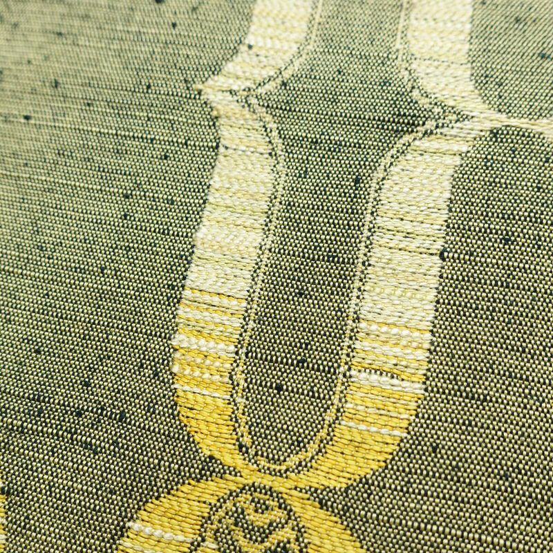 名古屋帯 六通柄 良品 正絹 古典柄 通し仕立て なごや帯 リサイクル帯 帯 緑・うぐいす色_画像5